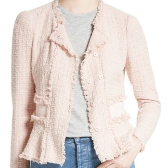 Rebecca Taylor - Light Pink Tweed Peplum Jacket w/ Fringe Trim Sz 4 - Picture 2 of 12